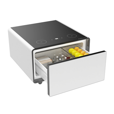 Mesa de cama inteligente com geladeira de 65L e carregamento sem fio Mesa de vidro temperado