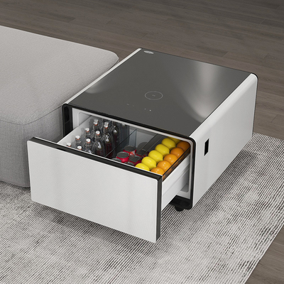 Mesa de café inteligente de alumínio moderno com carga sem fio e vidro temperado