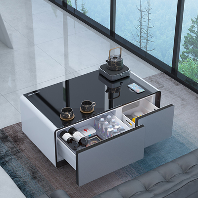 Mesa de café inteligente com geladeira de refrigeração direta e carregamento sem fio