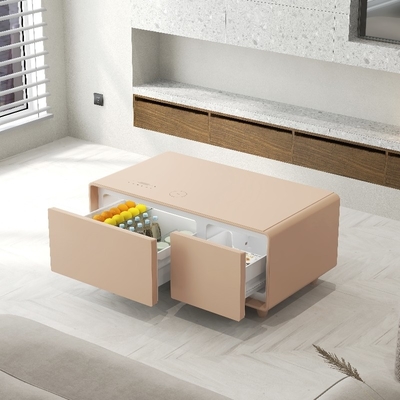 Mobiliário moderno Mesa inteligente essencial com geladeira e carregamento sem fio